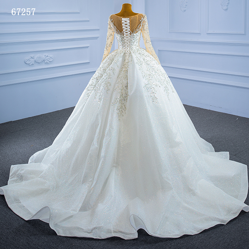 Luxury wedding dress 2022 Long Sleeve beading pearls sexy with train bridal dress